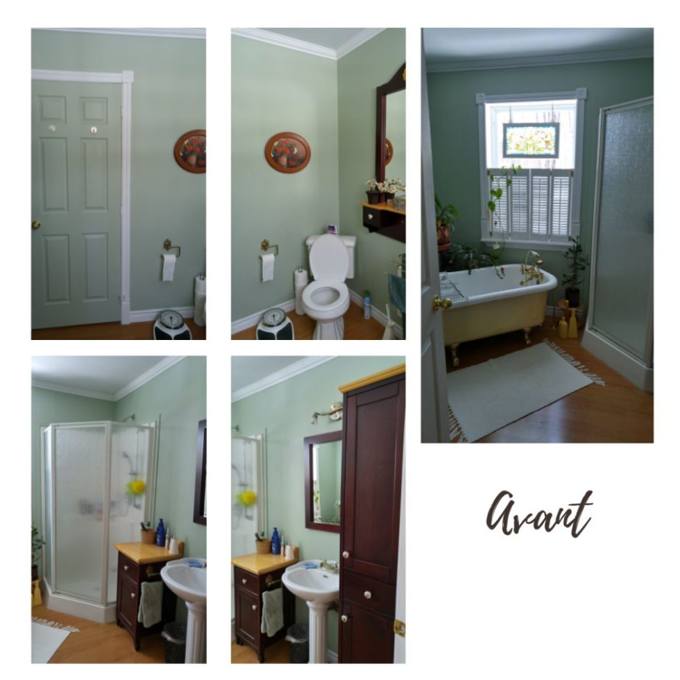 une série de photos d'une salle de bain avec baignoire, toilettes, lavabo et.